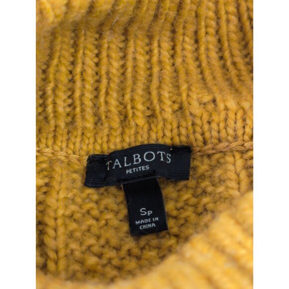 Talbots Turtle Neck Sweater Womens S Petite Mustard Yellow‎ Bobble Cable Knit - Picture 5 of 8